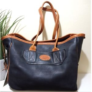 extra large black brown leather tote bag with pockets Ted Gilmer brand